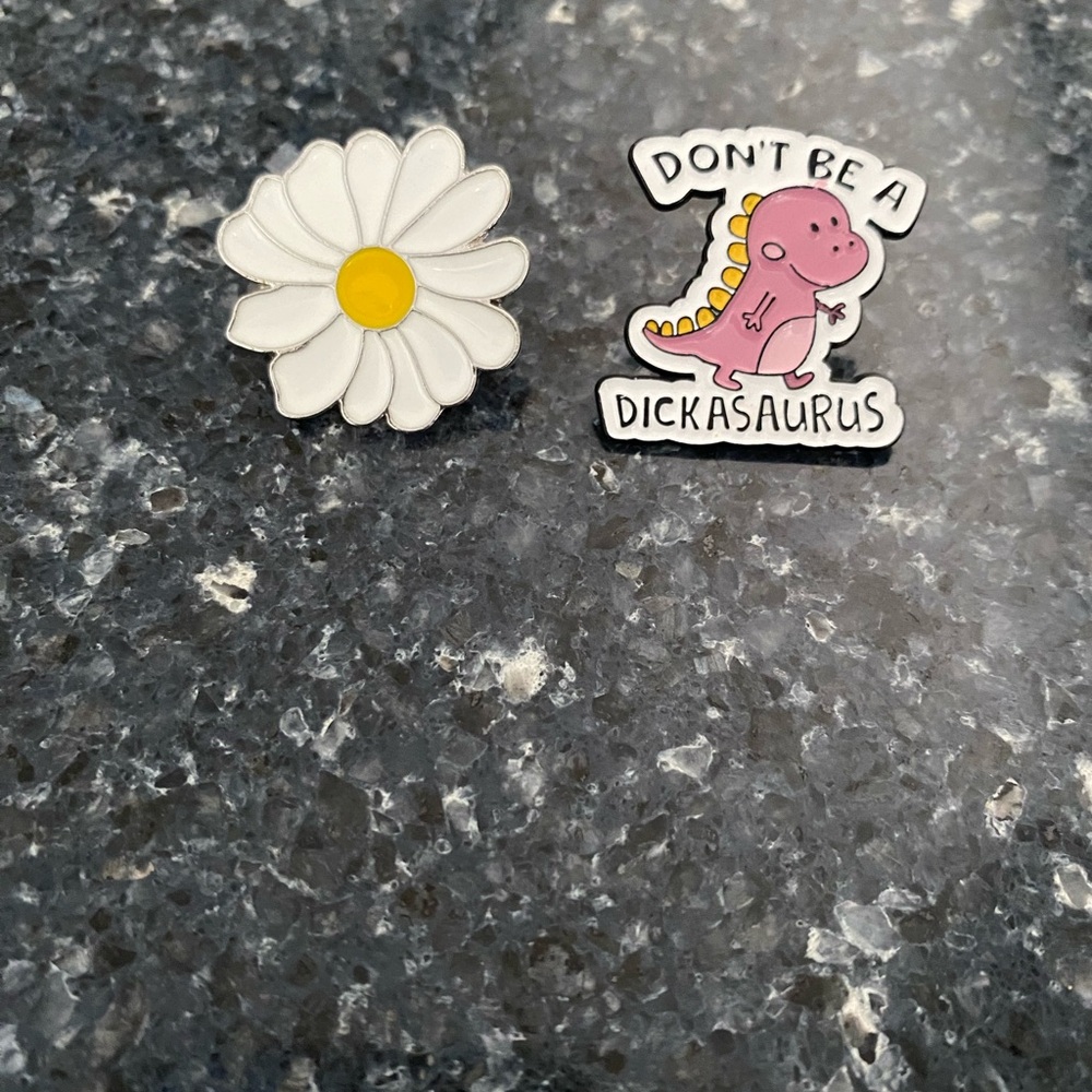 Daisy & Pink Dinosaur Enamel Pin Set - White, Yellow, Pink